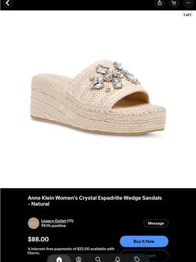 Anne Klein Natural Crystal Espadrille Wedge Sandals
